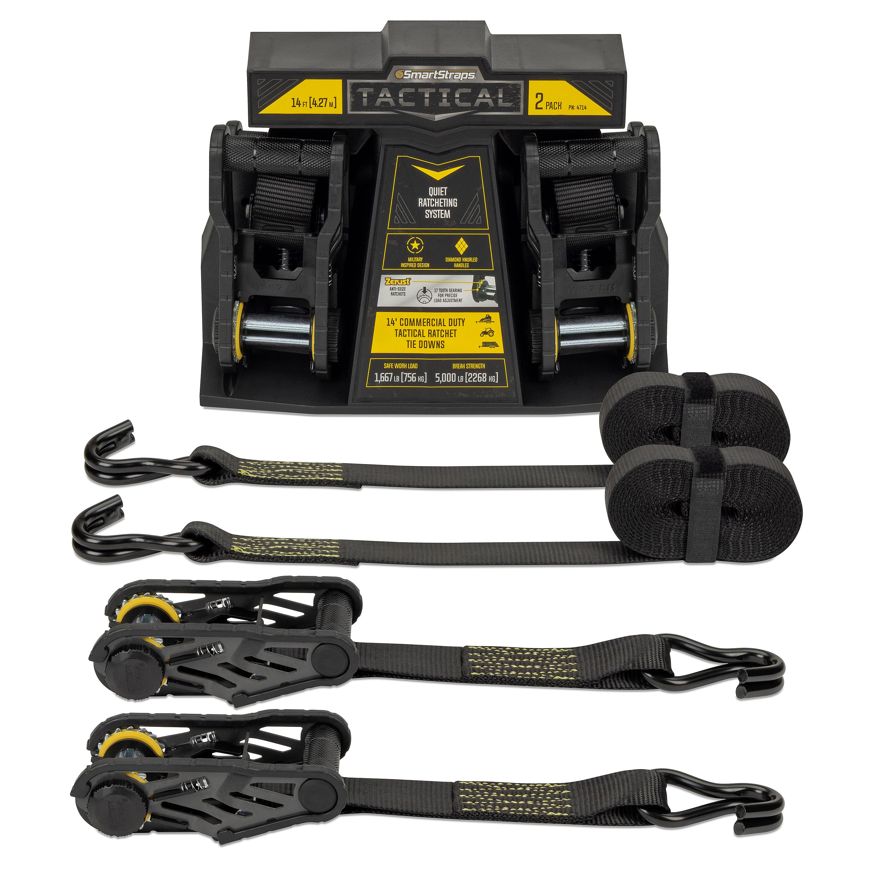 TOPLIFT Safe Cargo Securing 4 Inch Adjustable Ratchet Tie Down Straps